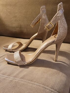 Stunning Metallic Glitter Ankle-Strap Heels - Champagne And Gold Never Worn